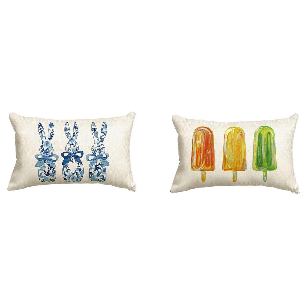 1448 Blue and White Popsicle Throw Pillow Cover, 12 x 20 Inch Bunny Ice
